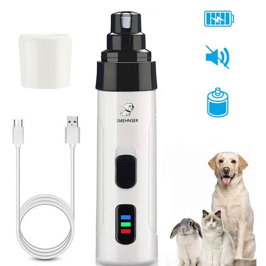 Broyeur à ongles électrique pour animaux de compagnie avec lumière LED, rechargeable par USB